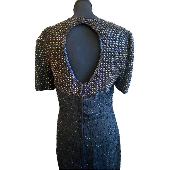 Vintage Black / Gold Beaded 100% SILK Evening Dress - Picture 8 of 14